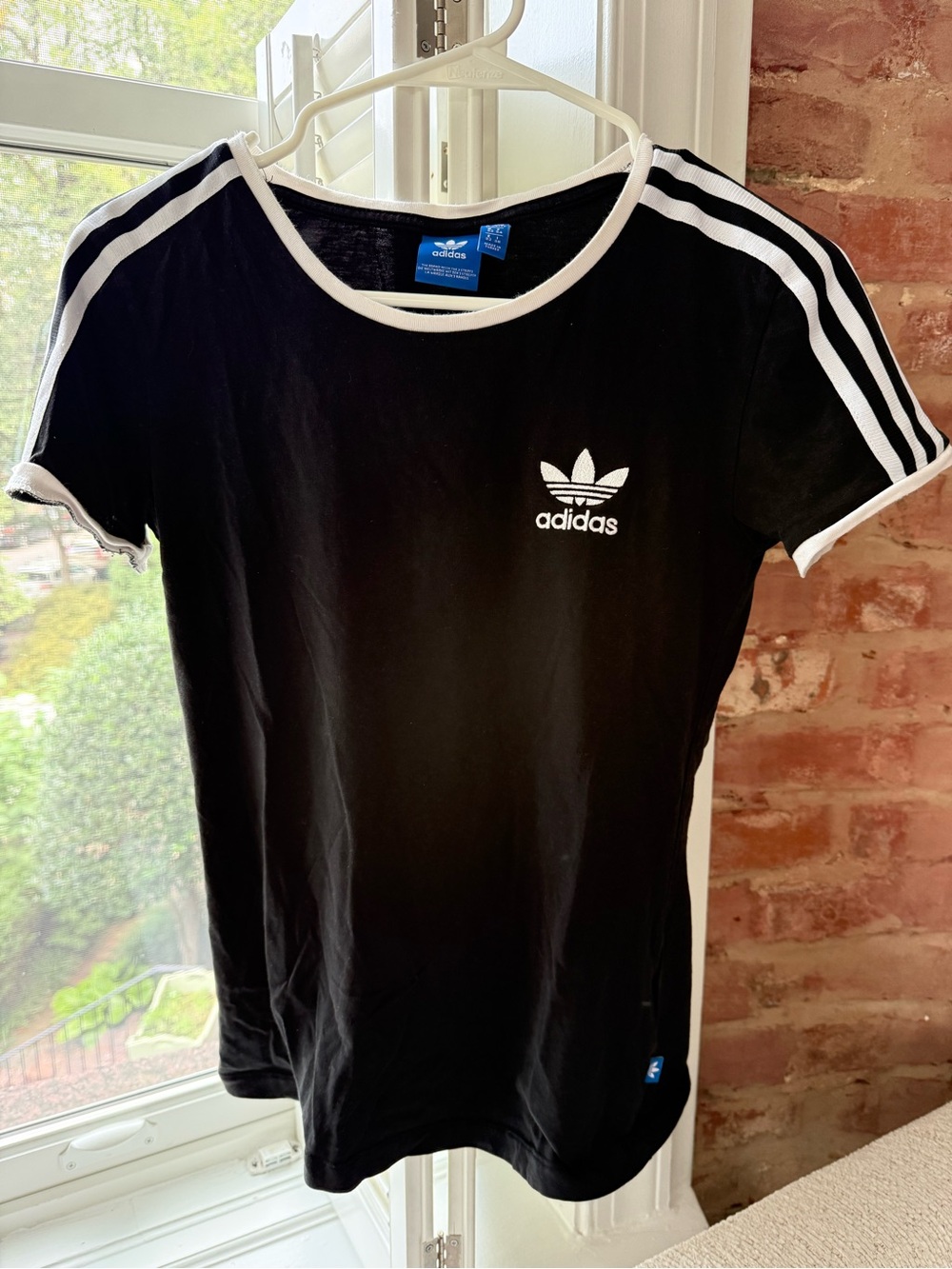adidas Black Short Sleeve Trefoil Tee with White Trim